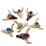 Retro Bull Head Pendant Plated Horn Crystal Necklace Gift
