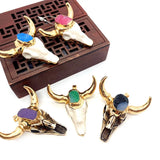 Retro Bull Head Pendant Plated Horn Crystal Necklace Gift