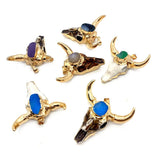 Retro Bull Head Pendant Plated Horn Crystal Necklace Gift