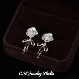 Retro Camellia Bow Earrings 18K Plated Drop Earrings for Women