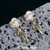 Retro Camellia Bow Earrings 18K Plated Drop Earrings for Women
