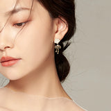Retro Camellia Bow Earrings 18K Plated Drop Earrings for Women