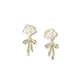 Retro Camellia Bow Earrings 18K Plated Drop Earrings for Women