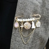 Retro Camellia Chain Women Brooches Pins Badge Coat Crown Girl