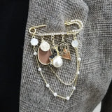Retro Camellia Chain Women Brooches Pins Badge Coat Crown Girl