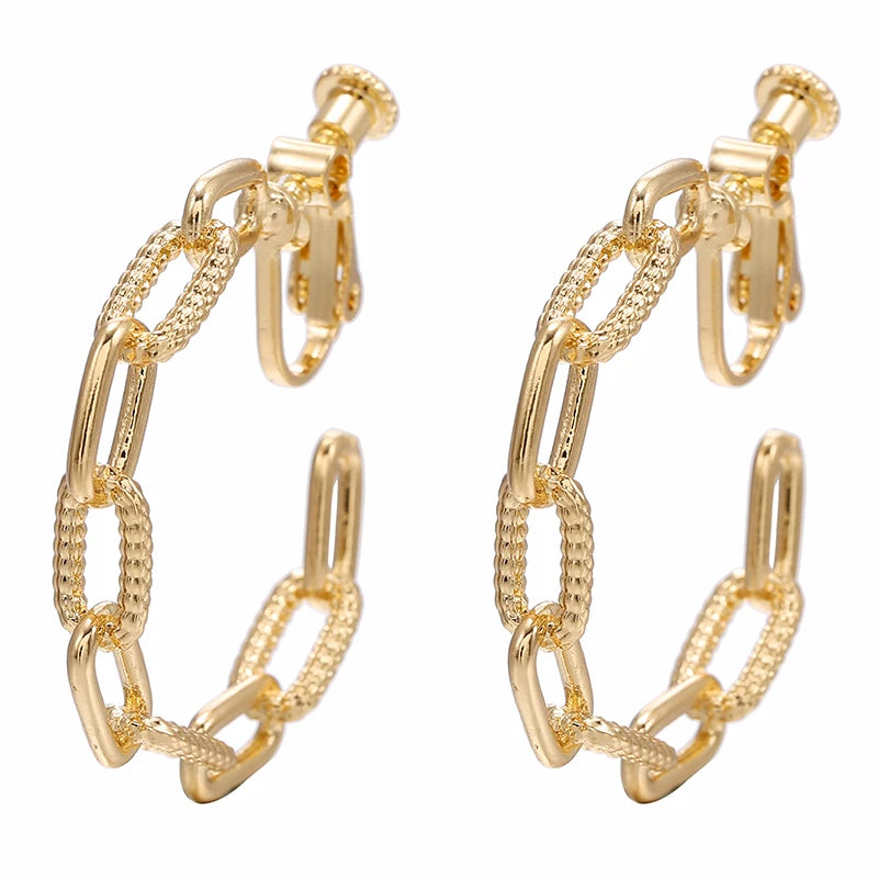Vintage Metal Hoop Clip-on Earrings for Women Punk Jewelry