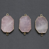 Retro Chakra Pendant Double Hole Beaded Rose Pink Crystal Quartz Stone