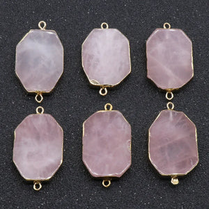 Retro Chakra Pendant Double Hole Beaded Rose Pink Crystal Quartz Stone