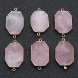 Retro Chakra Pendant Double Hole Beaded Rose Pink Crystal Quartz Stone