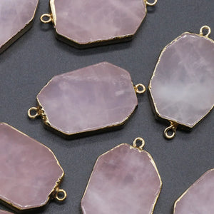 Retro Chakra Pendant Double Hole Beaded Rose Pink Crystal Quartz Stone