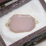 Retro Chakra Pendant Double Hole Beaded Rose Pink Crystal Quartz Stone