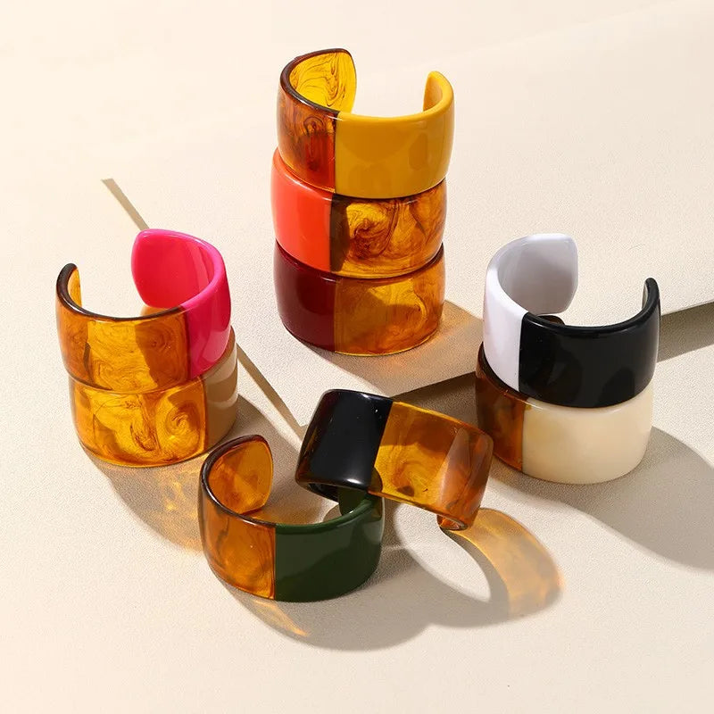 Vintage Resin Open Cuff Bracelet Women Geometric Wide Bangle