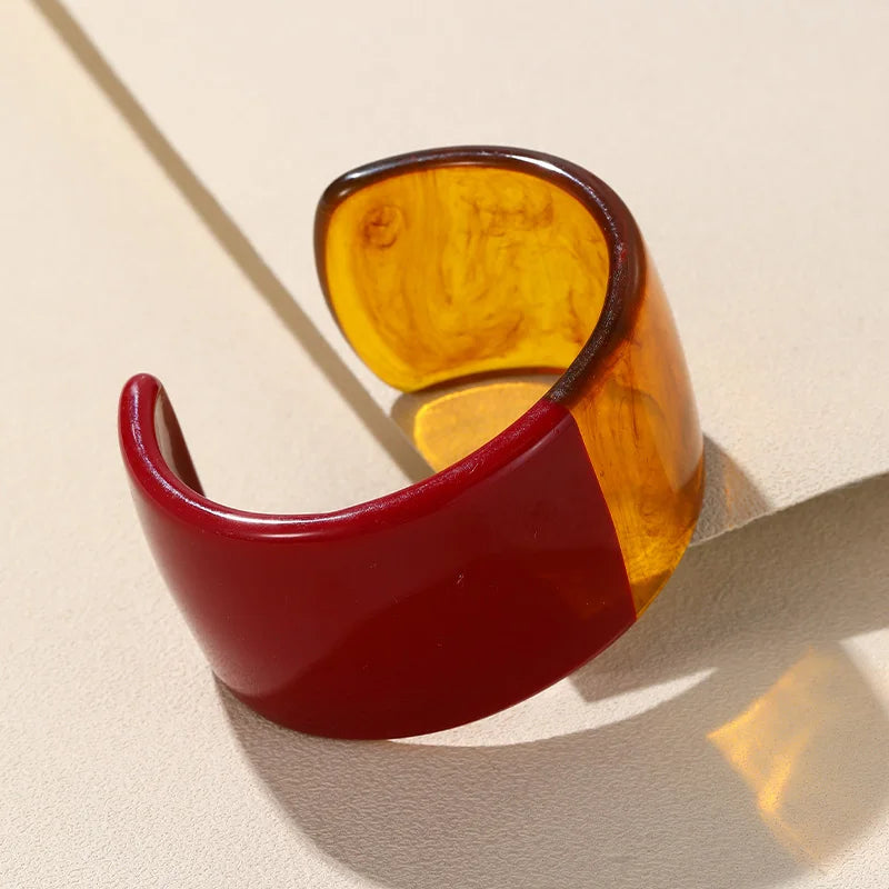 Vintage Resin Open Cuff Bracelet Women Geometric Wide Bangle