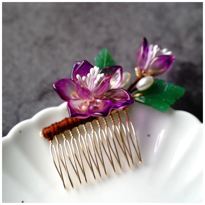 Chinese Flower Hair Combs Acrylic Hairpins Hair Clips for Women Girls