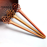 Retro Chinese Hair Sticks Wooden Flower Hairpins Hair Bun Maker