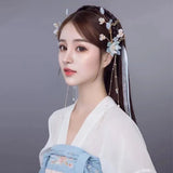 Chinese Style Flower Headband with Ribbon Tassel Pearl Hairband