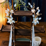 Chinese Style Flower Headband with Ribbon Tassel Pearl Hairband