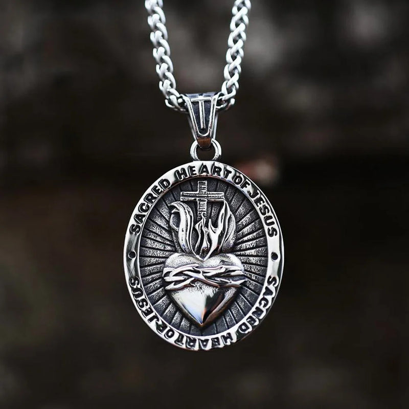 Christian Sacred Heart of Jesus Cross Pendant Necklace