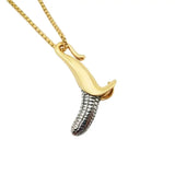 2 Tone Banana Pendant Necklace Stainless Steel 3D Fruit Jewelry