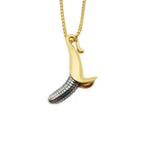 2 Tone Banana Pendant Necklace Stainless Steel 3D Fruit Jewelry