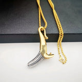 2 Tone Banana Pendant Necklace Stainless Steel 3D Fruit Jewelry