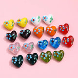 Retro Flower Love Peach Heart Glass Beads for DIY Jewelry
