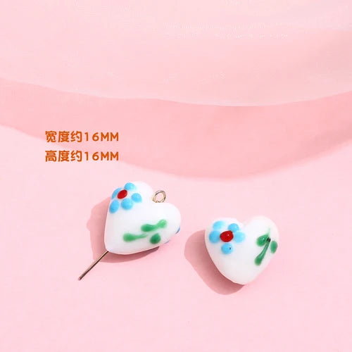 Retro Flower Love Peach Heart Glass Beads for DIY Jewelry