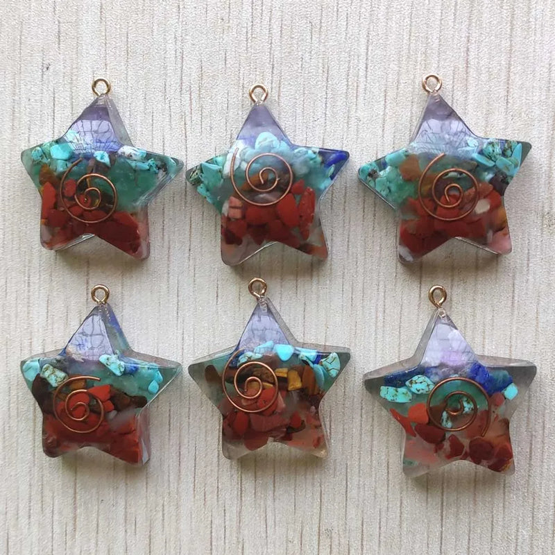 Colorful Amethyst Lapis Lazuli Star Shape Pendants 6pcs