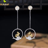Vintage Coloured Glaze Rabbit Long Earrings 925 Silver Chinese Style