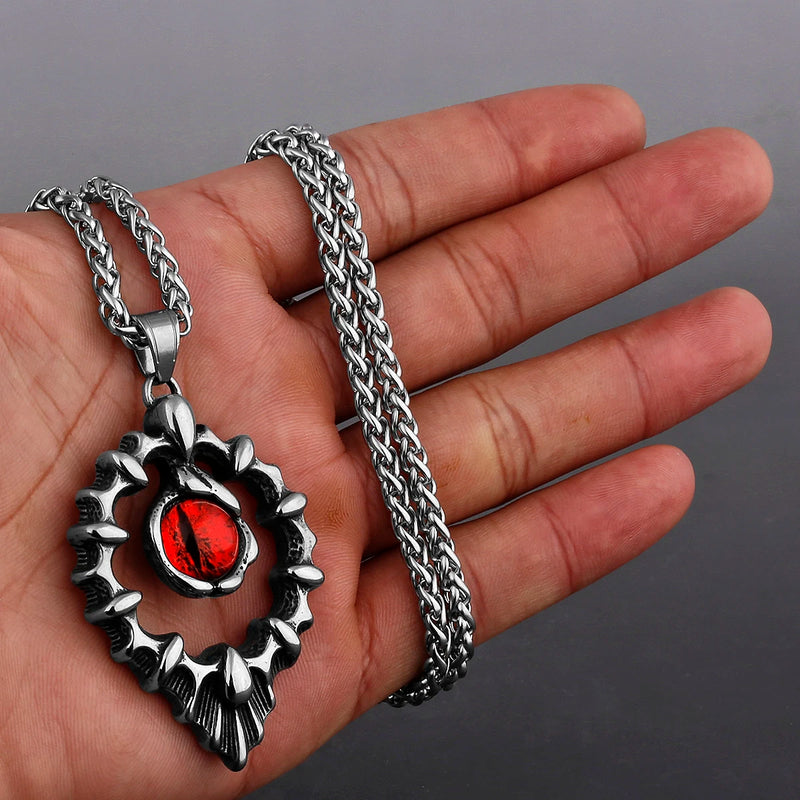 Retro Flame Gem Demon Eye Pendant Stainless Steel Gift Jewelry