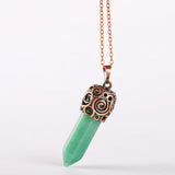 Retro Copper Hexagonal Column Crystal Pendant Necklace