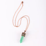 Retro Copper Hexagonal Column Crystal Pendant Necklace