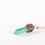 Retro Copper Hexagonal Column Crystal Pendant Necklace