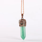 Retro Copper Hexagonal Column Crystal Pendant Necklace
