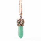 Retro Copper Hexagonal Column Crystal Pendant Necklace