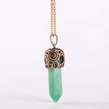 Retro Copper Hexagonal Column Crystal Pendant Necklace