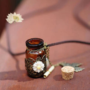 Vintage Cork Wishing Bottle Sweater Chain Necklace