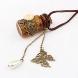 Vintage Cork Wishing Bottle Sweater Chain Necklace