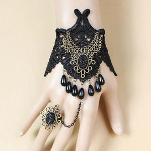 Retro Court Style Bead Drops Antique Lace Hand Bracelet