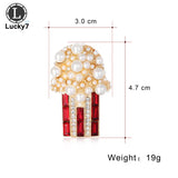 Retro Popcorn Brooch Gem Pearl Glass Clothing Pin