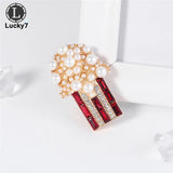 Retro Popcorn Brooch Gem Pearl Glass Clothing Pin