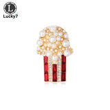 Retro Popcorn Brooch Gem Pearl Glass Clothing Pin
