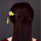 Vintage Yellow Flower Hair Stick with Water Drop Pendant