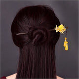 Vintage Yellow Flower Hair Stick with Water Drop Pendant