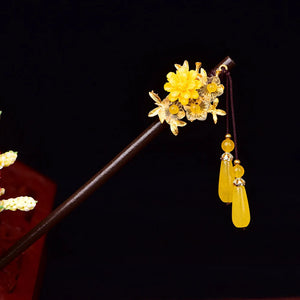 Vintage Yellow Flower Hair Stick with Water Drop Pendant