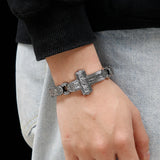 Retro Cross Men Bracelet Heavy Metal Stainless Steel