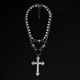 Retro Cross Pearl Necklace Gothic Metal Jewelry for Women