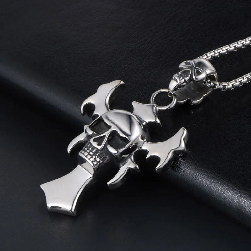 Cross Skull Pendant Silver Titanium Steel Men Women Motorcyclists Party
