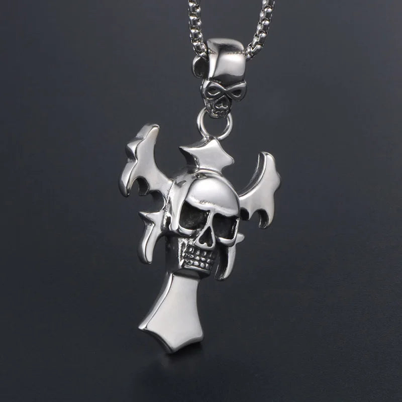 Cross Skull Pendant Silver Titanium Steel Men Women Motorcyclists Party