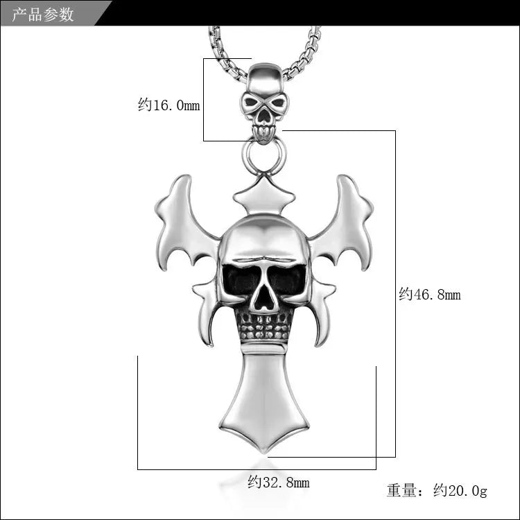Cross Skull Pendant Silver Titanium Steel Men Women Motorcyclists Party